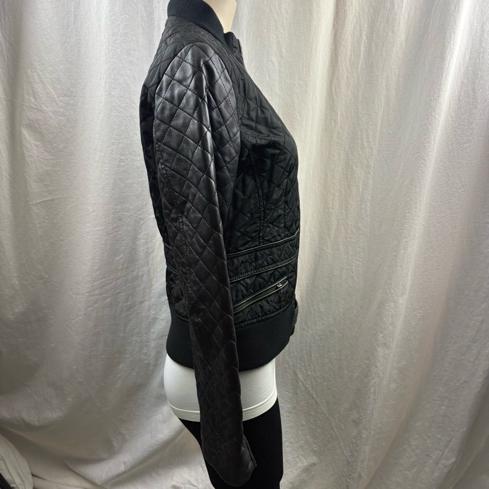 Teenflo Jacket Womens Black Quilted Zip Up With Faux Leather Arms 8 - Picture 3 of 9